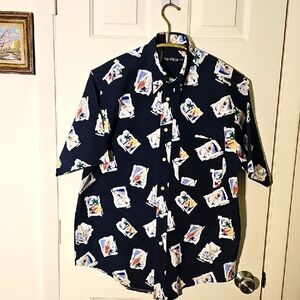 Men's Navy Graphic Short Sleeve Shirt By Nautica Size Meduim. Water Sports Theem